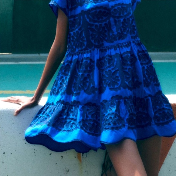 New ZARA Royal Blue Embroidered Dress - Picture 5 of 7